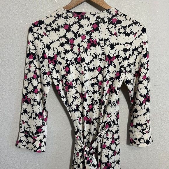 DVF Diane Von Furstenberg Julian Wrap Dress 10 Black Pink Floral 100% Silk - Picture 6 of 8